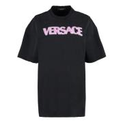 Versace Kontrasterande Logo Bomull T-Shirt Black, Dam