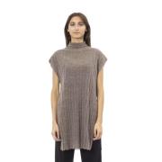 Alpha Studio Mysig Alpacka Turtleneck Sweater med Slits Brown, Dam