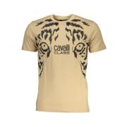 Cavalli Class Tryck Logo Rund Hals T-shirt Beige, Herr