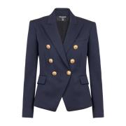 Balmain Ull dubbelknäppt jacka Blue, Dam