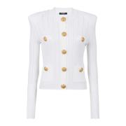 Balmain Stickad kofta med guldfärgade knappar White, Dam