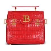 Balmain B-Buzz 23 väska i krokodiltryckt läder Red, Dam