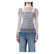 Jean Paul Gaultier Genomskinlig Turtleneck Top Navy White, Dam