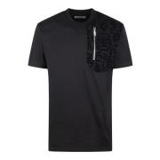 Philipp Plein Flocked Print T-shirt med Dragkedja Detalj Black, Herr