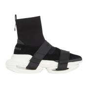 Balmain Mocka och stickade B-Bold sneakers med remmar Black, Herr