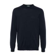 Zanone Blå Ullblandning Crew Neck Tröja Blue, Herr