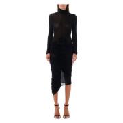 Magda Butrym Svart Sheer Midi Klänning Aw24 Black, Dam