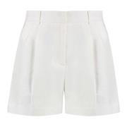 Michael Kors Linen-Blandade Plaggade Shorts White, Dam