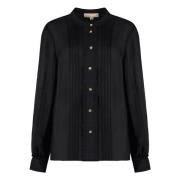 Michael Kors Sidenblandad blus med dekorativa volanger Black, Dam