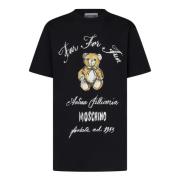 Moschino Svart Teddybjörn Tryck Oversized T-shirt Black, Dam