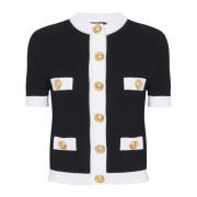 Balmain Knäppt stickad kofta Black, Dam