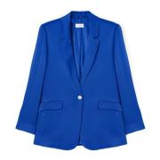 Motivi Satin Oversize Blazer med Juvelknapp Blue, Dam