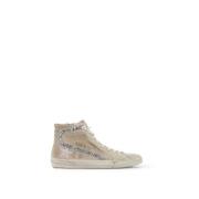 Golden Goose Glitter Slide Sneakers med Läderstjärna Beige, Dam