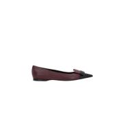 Sergio Rossi Burgundy Leather Ballerina Flats Brown, Dam