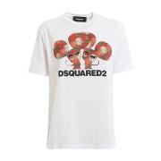 Dsquared2 Vit Bomull Logo T-shirt Ss22 White, Dam