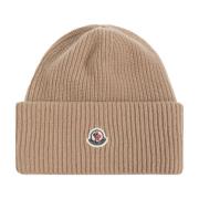 Moncler Ullmössa med logopatch Beige, Dam