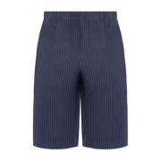 Issey Miyake Veckade Bermuda Shorts Blue, Herr