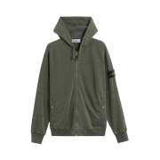 Stone Island Klassisk Zip Hoodie med Tvättad Look Green, Herr