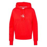 Calvin Klein Jeans Monogram Logo Hoodie Red, Dam