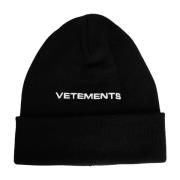 Vetements Broderad Logotyp Svart Beanie Mössa Black, Herr