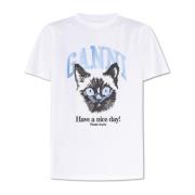 Ganni Logo T-shirt White, Dam