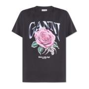 Ganni T-shirt med tryck Black, Dam