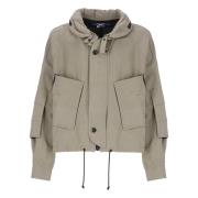 Junya Watanabe Grön Bomull Linne Jacka med Huva Beige, Herr