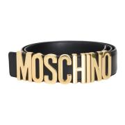 Moschino Svart Läderbälte med Logospänne Black, Unisex