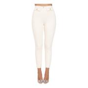 Elisabetta Franchi Elegant Kräm Byxor med Gyllene Knappar White, Dam