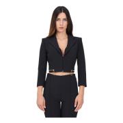 Elisabetta Franchi Svart Dam Crop Jacka med Guld Detaljer Black, Dam