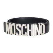 Moschino Svart Läderbälte med Logospänne Black, Unisex