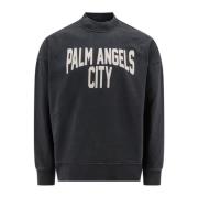 Palm Angels Grå Bomull Crew-neck Sweatshirt Ss24 Black, Herr