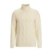 Oscar Jacobson Beige Rollneck Tröja Struktur White, Herr