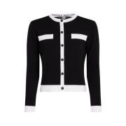 Karl Lagerfeld Stickad Kontrast Trim Cardigan Black, Dam