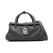 Zanellato Stud Embellished Charcoal Grey Leather Bag Gray, Dam