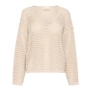 Cream Stickad Pullover Ancient Scroll Tröja Beige, Dam