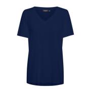 Soaked in Luxury Marinblå Oversize T-Shirt med V-Hals Blue, Dam