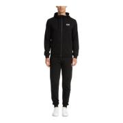 Emporio Armani EA7 Enfärgad Tracksuit med Huva och Fickor Black, Herr