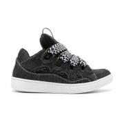 Lanvin Svart Denim Sneakers Oversize Logo Patch Black, Herr