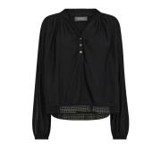 MOS Mosh Boho-inspirerad Spetsblus med Puffärmar Black, Dam