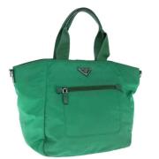 Prada Vintage Pre-owned Nylon handvskor Green, Dam