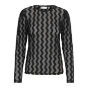 Karen by Simonsen Mesh Blus Långärmad Meteorit Mönster Black, Dam