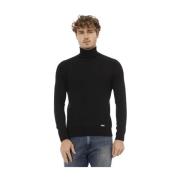 Baldinini Elegant Monogram Accent Turtleneck Sweater Black, Herr