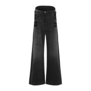 The Attico Svarta Bomullsvida Jeans Black, Dam