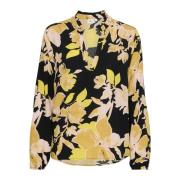 Saint Tropez Svart Brända Blommor Blus Yellow, Dam