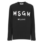 Msgm Svart Bomull Crew Neck T-shirt Black, Dam