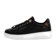 Guess Svarta Lädersneakers med Gyllene Logga Black, Dam