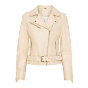 Notyz Biker Jacket Skind Ivory Light Gold Beige, Dam