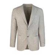 Lubiam Houndstooth Blazer Jacka Beige, Herr