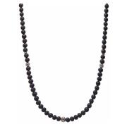 Nialaya Beaded Necklace with Matte Onyx and Silver Gray, Herr